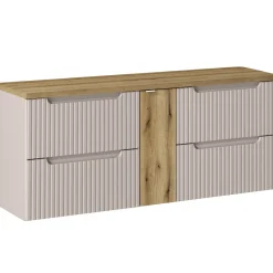 Garnero Arredamenti Mobile Bagno Sospeso-Mobile bagno sospeso 140cm cannettato 4 cassetti beige rovere Cleany Beige - Rovere