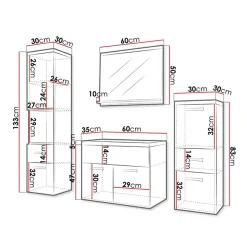 Garnero Arredamenti Mobile Bagno Sospeso-Mobile bagno sospeso 60cm con lavabo, specchio e colonne bianco rovere Loretta Bianco Lucido - Rovere Rustico
