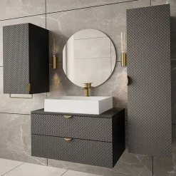Garnero Arredamenti Mobile Bagno Sospeso-Mobile bagno sospeso 80cm con colonna e pensile Hakone Grigio