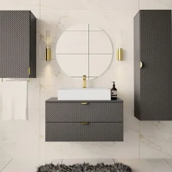 Garnero Arredamenti Mobile Bagno Sospeso-Mobile bagno sospeso 80cm con colonna e pensile Hakone Grigio