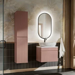 Garnero Arredamenti Mobile Bagno Sospeso-Mobile bagno sospeso 60cm cannettato con lavabo, colonna e specchio Autentic Rosa