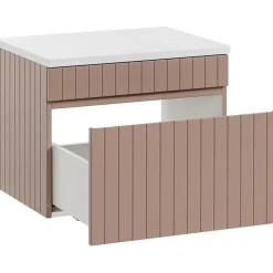 Garnero Arredamenti Mobile Bagno Sospeso-Mobile bagno sospeso 60cm cannettato con lavabo, colonna e specchio Autentic Rosa