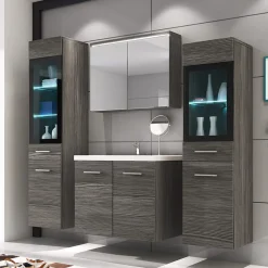 Garnero Arredamenti Mobile Bagno Sospeso-Mobile bagno sospeso 60cm con lavabo, specchio e 2 colonne Luz Rovere Grigio