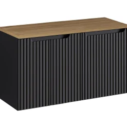 Garnero Arredamenti Mobile Bagno Sospeso-Mobile bagno sospeso 100cm cannettato con portabiancheria nero rovere Cleany