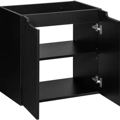 Garnero Arredamenti Mobile Bagno Sospeso-Mobile bagno sospeso 100cm cannettato con portabiancheria nero rovere Cleany