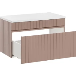 Garnero Arredamenti Mobile Bagno Sospeso-Mobile bagno sospeso 80cm cannettato con lavabo, colonna e specchio rosa Autentic