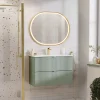 Garnero Arredamenti Mobile Bagno Sospeso-Mobile bagno sospeso 80cm cannettato con lavabo 2 cassetti verde salvia Greeny