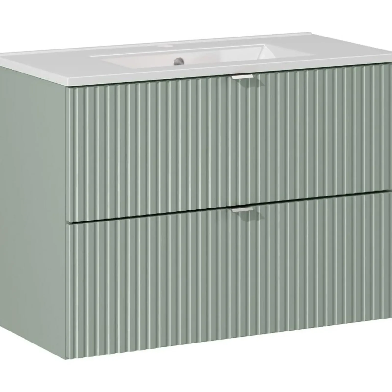 Garnero Arredamenti Mobile Bagno Sospeso-Mobile bagno sospeso 80cm cannettato con lavabo 2 cassetti verde salvia Greeny