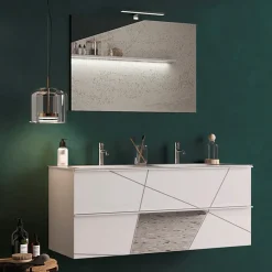 Garnero Arredamenti Mobile Bagno Sospeso-Mobile bagno sospeso 120cm con doppio lavabo e specchio bianco lucido specchi Olimpo