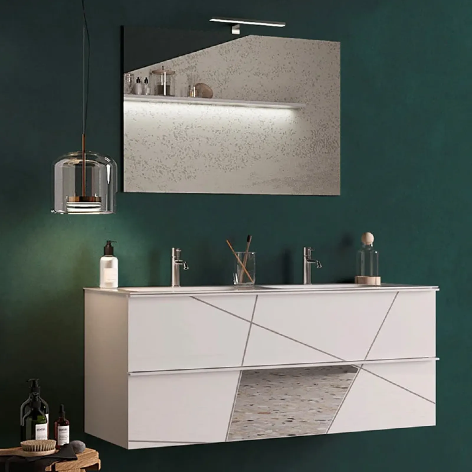 Garnero Arredamenti Mobile Bagno Sospeso-Mobile bagno sospeso 120cm con doppio lavabo e specchio bianco lucido specchi Olimpo