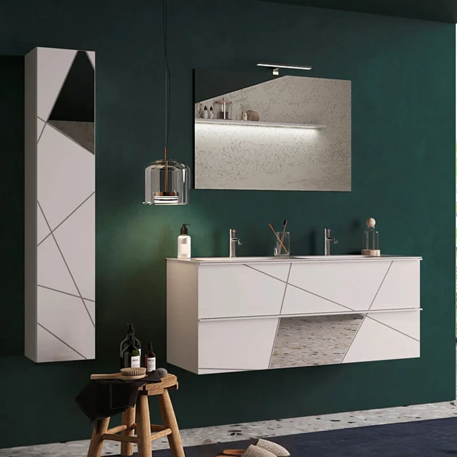 Garnero Arredamenti Mobile Bagno Sospeso-Mobile bagno sospeso 120cm con doppio lavabo e specchio bianco lucido specchi Olimpo