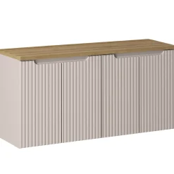 Garnero Arredamenti Mobile Bagno Sospeso-Mobile bagno sospeso 120cm cannettato 4 ante beige rovere Cleany