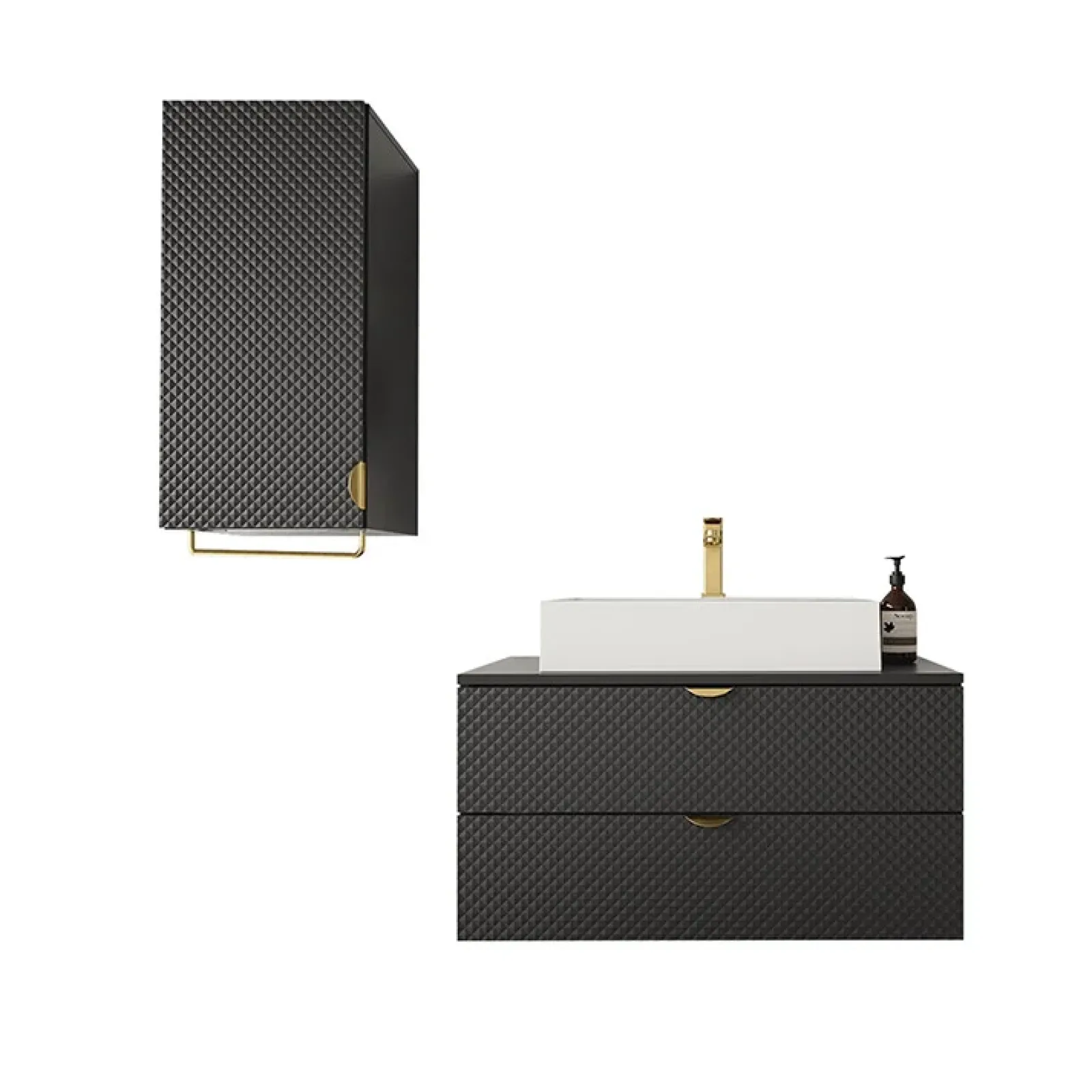 Garnero Arredamenti Mobile Bagno Sospeso-Mobile bagno sospeso 80cm con pensile nero Hakone 3 Nero Lucido