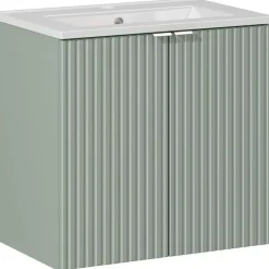 Garnero Arredamenti Mobile Bagno Sospeso-Mobile bagno sospeso 60cm cannettato con lavabo 2 ante verde salvia Greeny