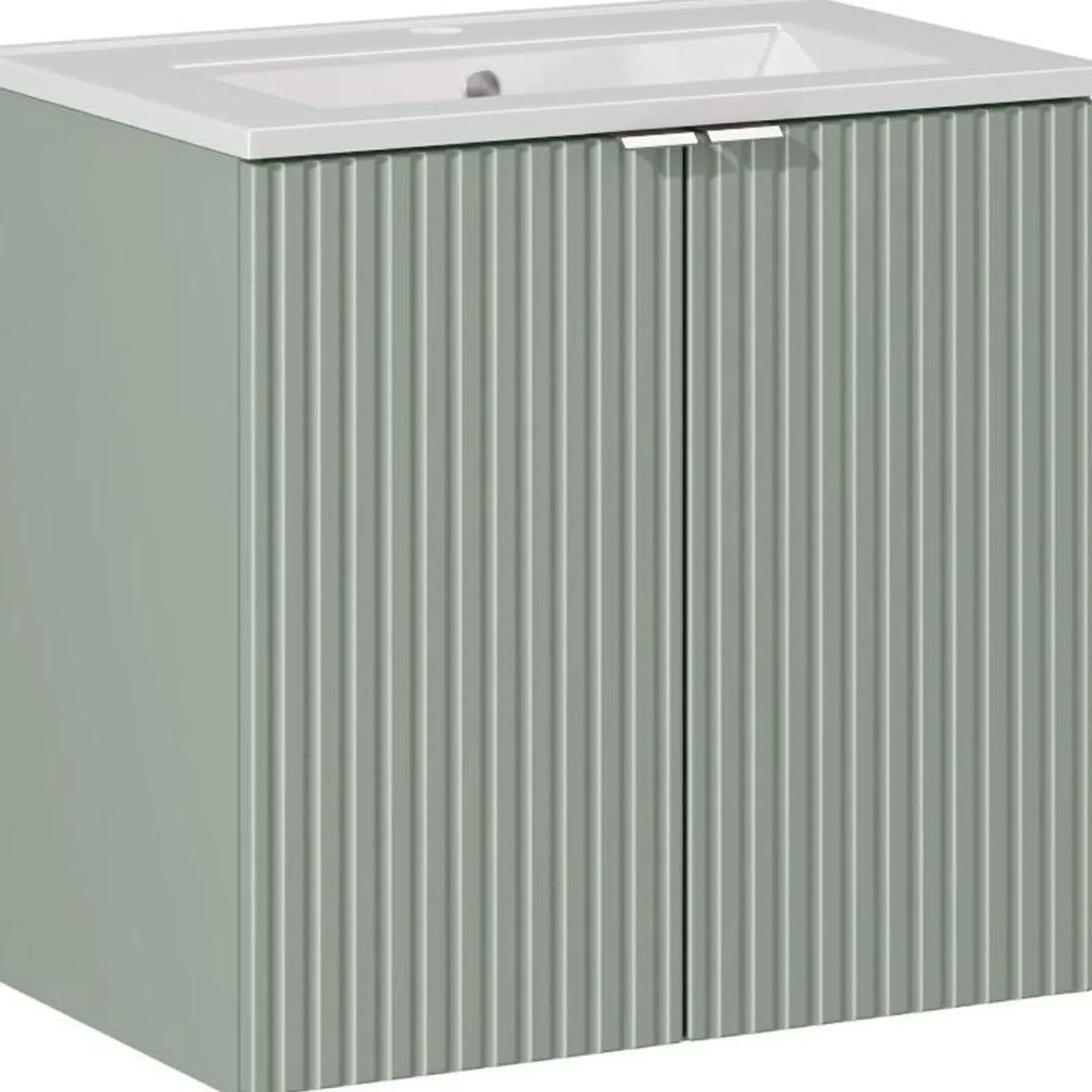 Garnero Arredamenti Mobile Bagno Sospeso-Mobile bagno sospeso 60cm cannettato con lavabo 2 ante verde salvia Greeny