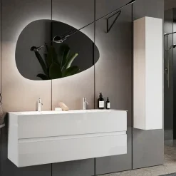 Garnero Arredamenti Mobile Bagno Sospeso-Mobile bagno sospeso 120cm con doppio lavabo e specchio bianco lucido Moon