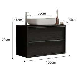 Garnero Arredamenti Mobile Bagno Sospeso-Mobile bagno sospeso 105cm con lavabo 2 cassetti nero frassinato Absolut