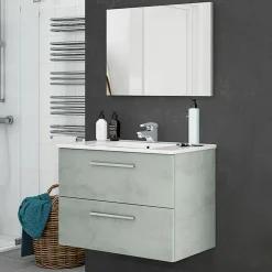 Garnero Arredamenti Mobile Bagno Sospeso-Mobile bagno sospeso 80cm con lavabo e specchio cemento bianco Oscar