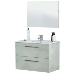 Garnero Arredamenti Mobile Bagno Sospeso-Mobile bagno sospeso 80cm con lavabo e specchio cemento bianco Oscar