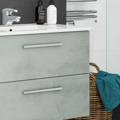 Garnero Arredamenti Mobile Bagno Sospeso-Mobile bagno sospeso 80cm con lavabo e specchio cemento bianco Oscar