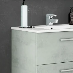 Garnero Arredamenti Mobile Bagno Sospeso-Mobile bagno sospeso 80cm con lavabo e specchio cemento bianco Oscar