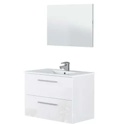 Garnero Arredamenti Mobile Bagno Sospeso-Mobile bagno sospeso 80cm con lavabo e specchio bianco lucido Elton