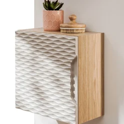 Garnero Arredamenti Mobile Bagno Sospeso-Mobile bagno sospeso 120cm con lavabo, specchio, colonna e 3 pensili beige rovere Swim