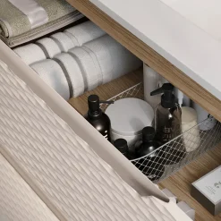 Garnero Arredamenti Mobile Bagno Sospeso-Mobile bagno sospeso 120cm con lavabo, specchio, colonna e 3 pensili beige rovere Swim