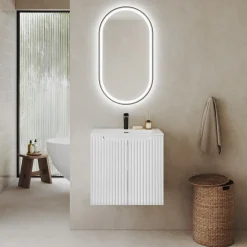 Garnero Arredamenti Mobile Bagno Sospeso-Mobile bagno sospeso 60cm cannettato con lavabo 2 ante bianco Cleany Bianco Opaco