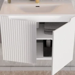 Garnero Arredamenti Mobile Bagno Sospeso-Mobile bagno sospeso 60cm cannettato con lavabo 2 ante bianco Cleany Bianco Opaco