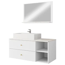Garnero Arredamenti Mobile Bagno Sospeso-Mobile bagno sospeso 100cm con lavabo e specchio 2 cassetti bianco Krom Bianco Opaco