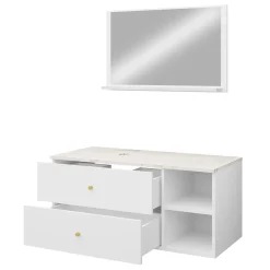 Garnero Arredamenti Mobile Bagno Sospeso-Mobile bagno sospeso 100cm con lavabo e specchio 2 cassetti bianco Krom Bianco Opaco