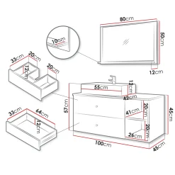 Garnero Arredamenti Mobile Bagno Sospeso-Mobile bagno sospeso 100cm con lavabo e specchio 2 cassetti bianco Krom Bianco Opaco