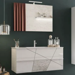 Garnero Arredamenti Mobile Bagno Sospeso-Mobile bagno sospeso 100cm con lavabo e specchio bianco lucido specchi Olimpo
