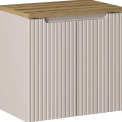 Garnero Arredamenti Mobile Bagno Sospeso-Mobile bagno sospeso 60cm cannettato 2 ante rovere Cleany Beige