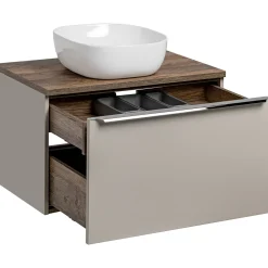 Garnero Arredamenti Mobile Bagno Sospeso-Mobile bagno sospeso 80cm con lavabo, mobile specchio e colonna grigio quercia Serif