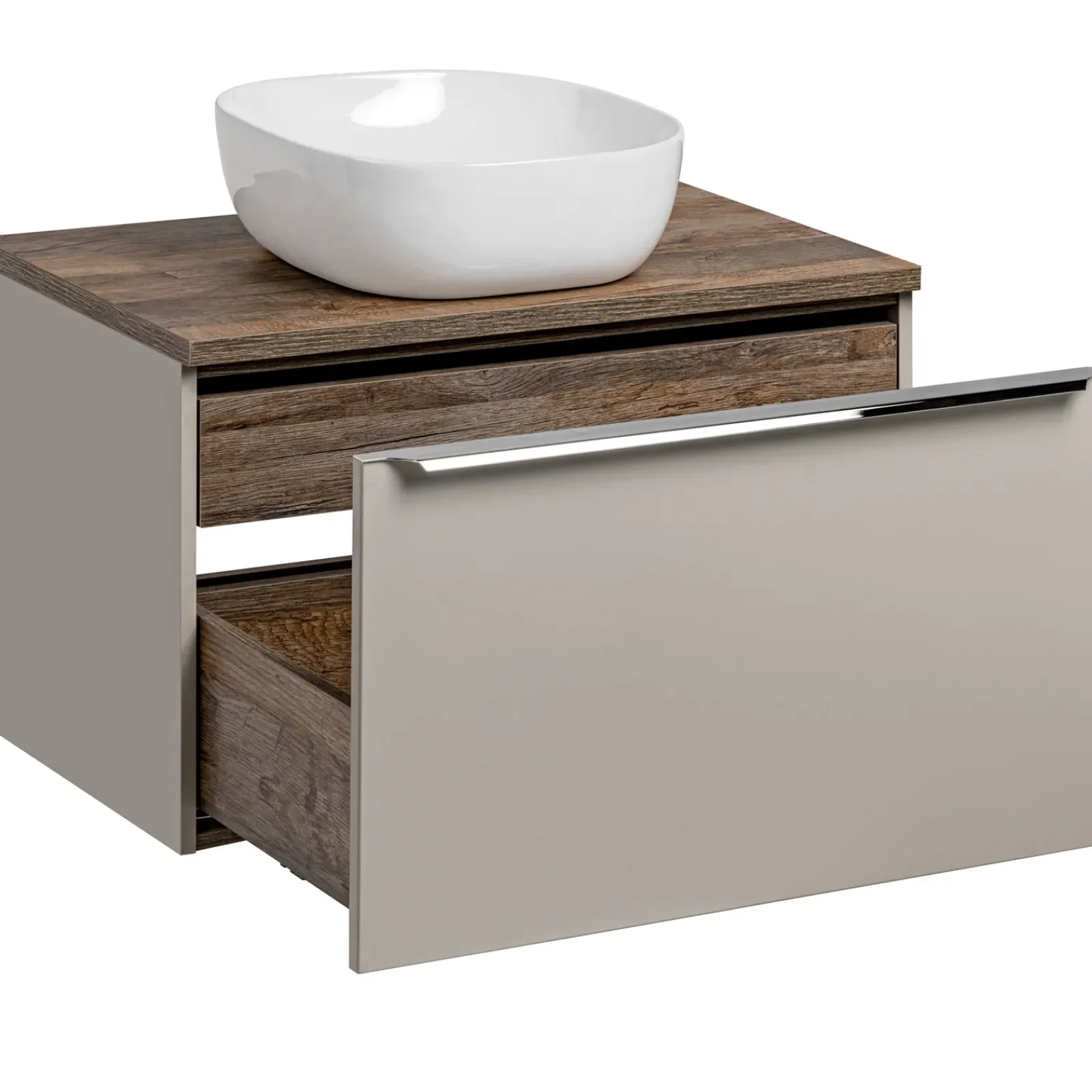 Garnero Arredamenti Mobile Bagno Sospeso-Mobile bagno sospeso 80cm con lavabo, mobile specchio e colonna grigio quercia Serif