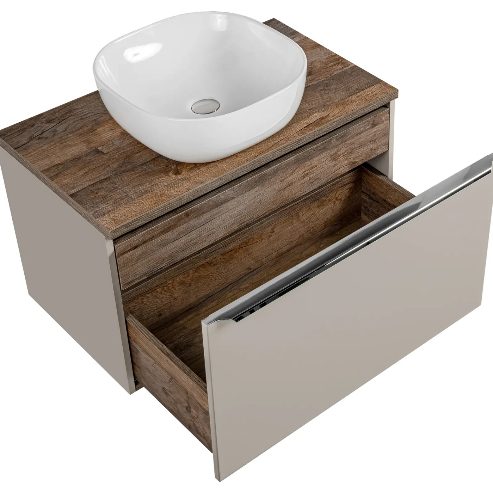 Garnero Arredamenti Mobile Bagno Sospeso-Mobile bagno sospeso 80cm con lavabo, mobile specchio e colonna grigio quercia Serif