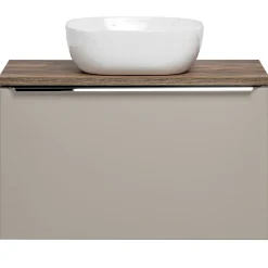 Garnero Arredamenti Mobile Bagno Sospeso-Mobile bagno sospeso 80cm con lavabo, mobile specchio e colonna grigio quercia Serif