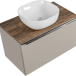 Garnero Arredamenti Mobile Bagno Sospeso-Mobile bagno sospeso 80cm con lavabo, mobile specchio e colonna grigio quercia Serif