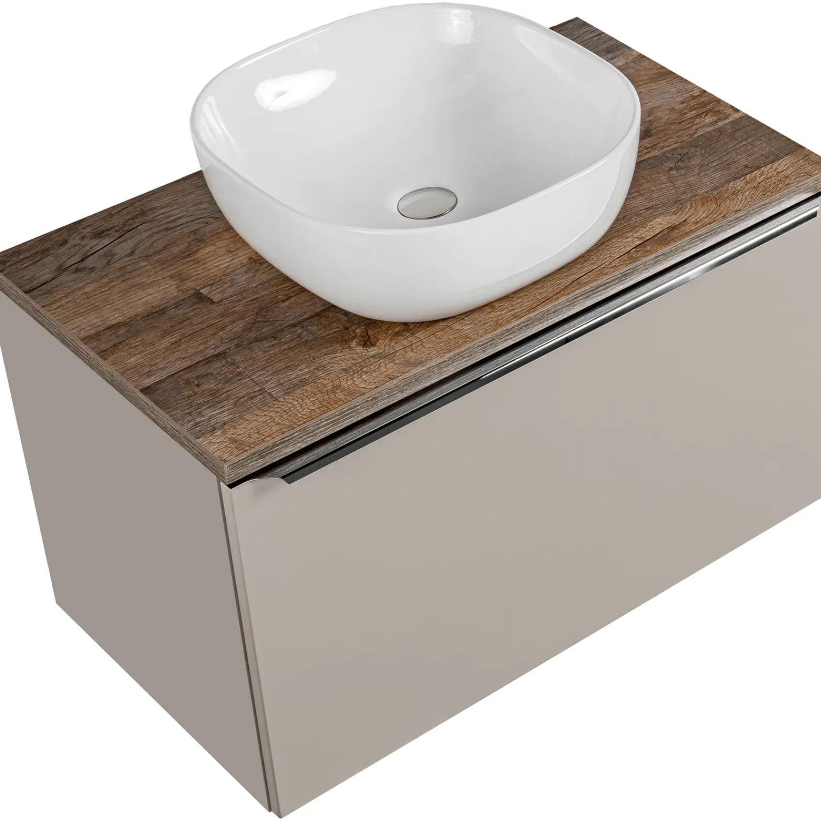 Garnero Arredamenti Mobile Bagno Sospeso-Mobile bagno sospeso 80cm con lavabo, mobile specchio e colonna grigio quercia Serif