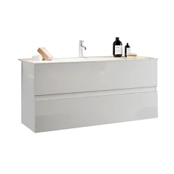 Garnero Arredamenti Mobile Bagno Sospeso-Mobile bagno sospeso 100cm con lavabo 2 cassetti bianco lucido Moon