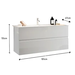 Garnero Arredamenti Mobile Bagno Sospeso-Mobile bagno sospeso 100cm con lavabo 2 cassetti bianco lucido Moon
