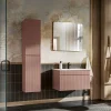 Garnero Arredamenti Mobile Bagno Sospeso-Mobile bagno sospeso 80cm cannettato con lavabo da incasso, colonna e specchio rosa Autentic