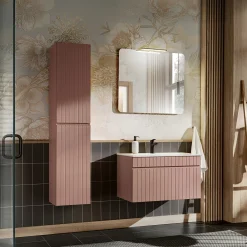 Garnero Arredamenti Mobile Bagno Sospeso-Mobile bagno sospeso 80cm cannettato con lavabo da incasso, colonna e specchio rosa Autentic