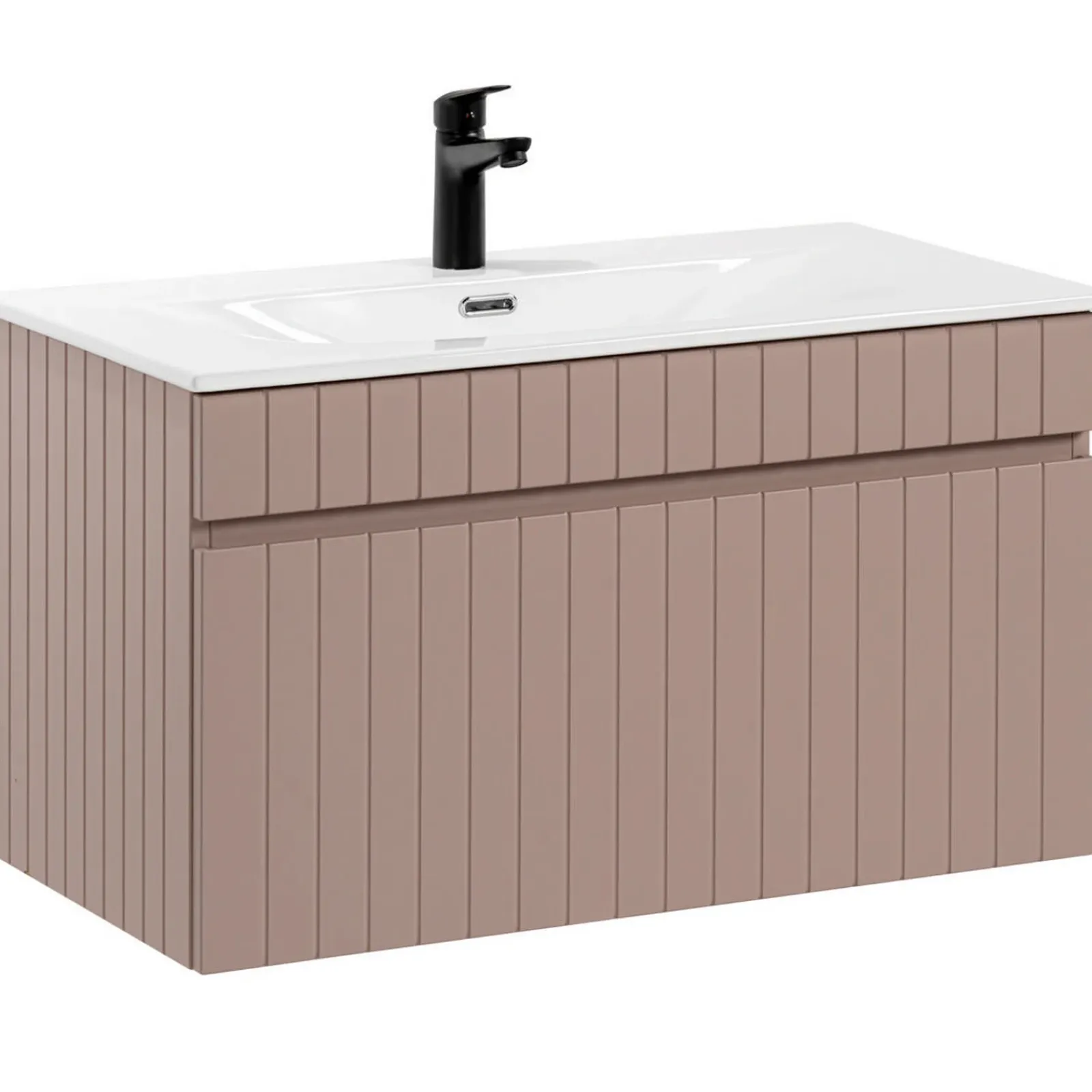 Garnero Arredamenti Mobile Bagno Sospeso-Mobile bagno sospeso 80cm cannettato con lavabo da incasso, colonna e specchio rosa Autentic