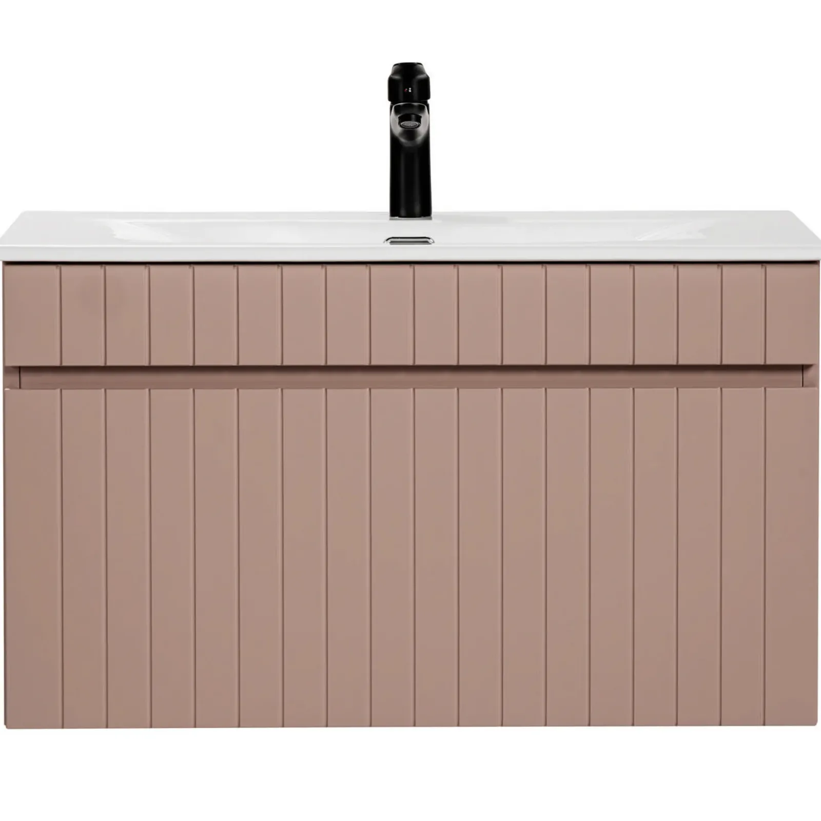Garnero Arredamenti Mobile Bagno Sospeso-Mobile bagno sospeso 80cm cannettato con lavabo da incasso, colonna e specchio rosa Autentic