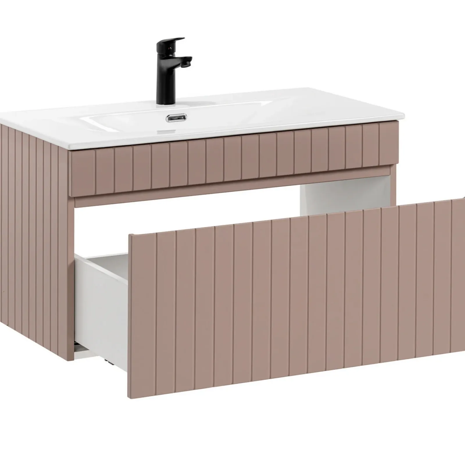 Garnero Arredamenti Mobile Bagno Sospeso-Mobile bagno sospeso 80cm cannettato con lavabo da incasso, colonna e specchio rosa Autentic