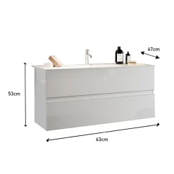 Garnero Arredamenti Mobile Bagno Sospeso-Mobile bagno sospeso 60cm con lavabo 2 cassetti bianco lucido Moon