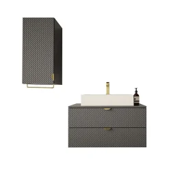 Garnero Arredamenti Mobile Bagno Sospeso-Mobile bagno sospeso 80cm con pensile Hakone 3 Grigio